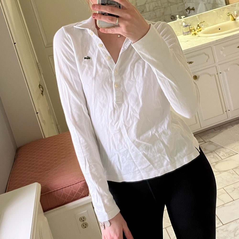 Lacoste white long sleeve polo shirt
